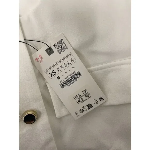 Zara Womens Blazer Jacket Size XS White Gold Button Cropped 8630/599 NWT - Picture 5 of 13